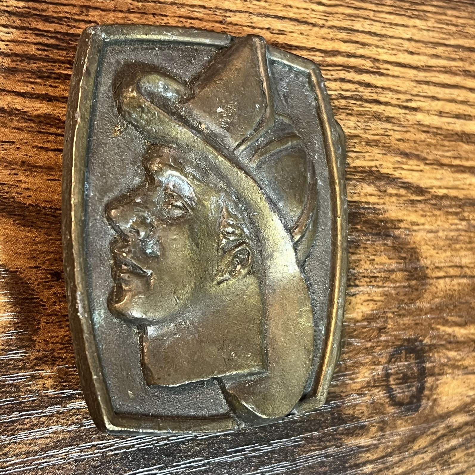 Vintage Firefighter Profile Brass Tone Belt Buckle 3D Relief First Responder B20