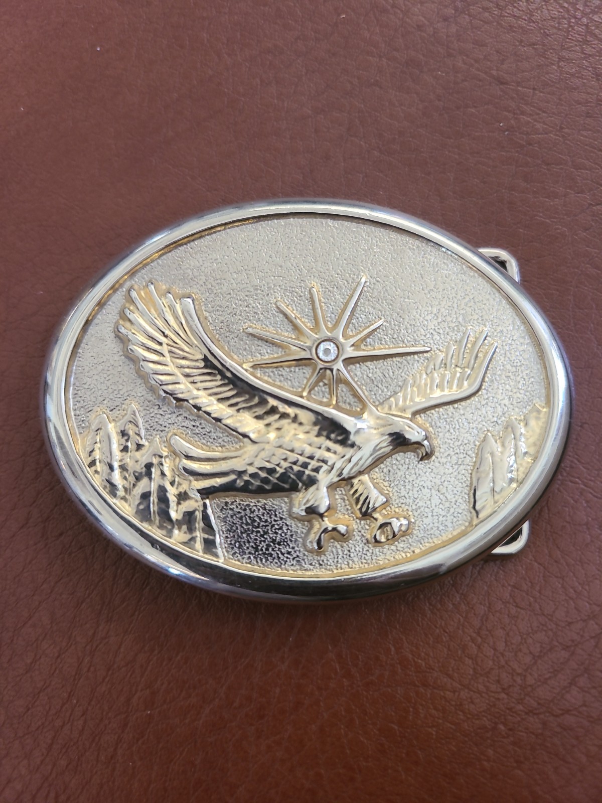 Vintage Belt Buckle American Bald Eagle silver and Gold Toned (3” x 2”)