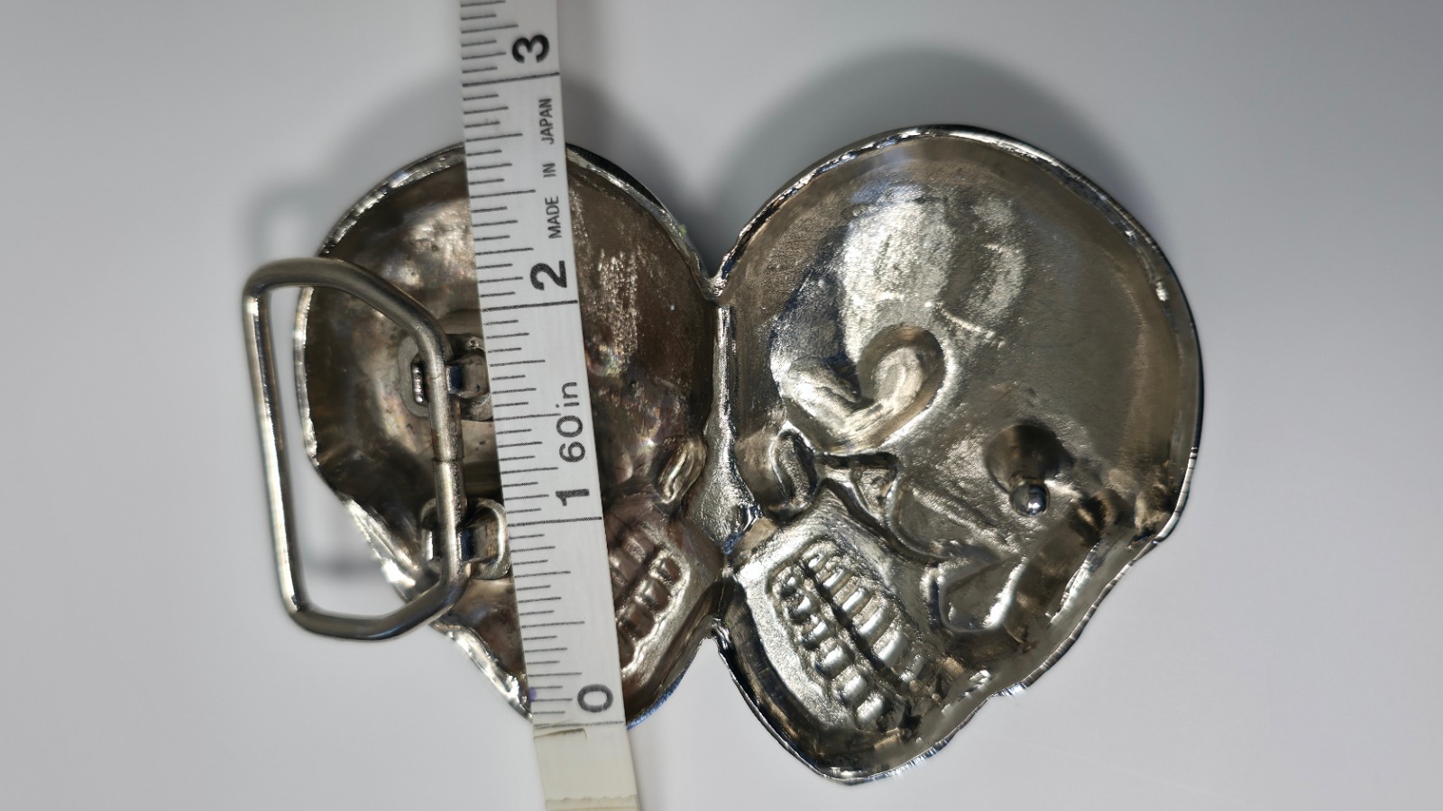 Double Skull Red Eye Glossy Black & Chrome Belt Buckle – NOS