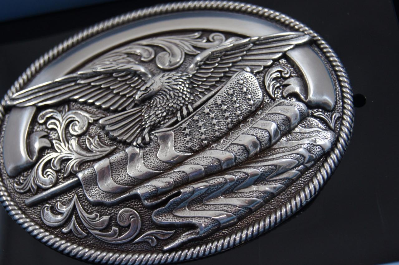 Nocona Bald Eagle with American Flag Belt Buckle 37034