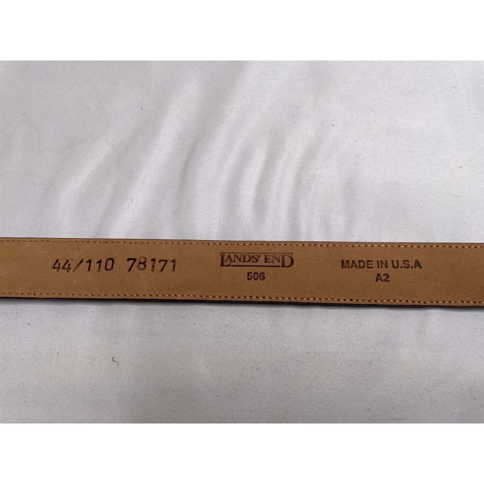 Lands End Brown Leather Belt Men 48&Prime; Long Gold Buckle Classic Business Everyday