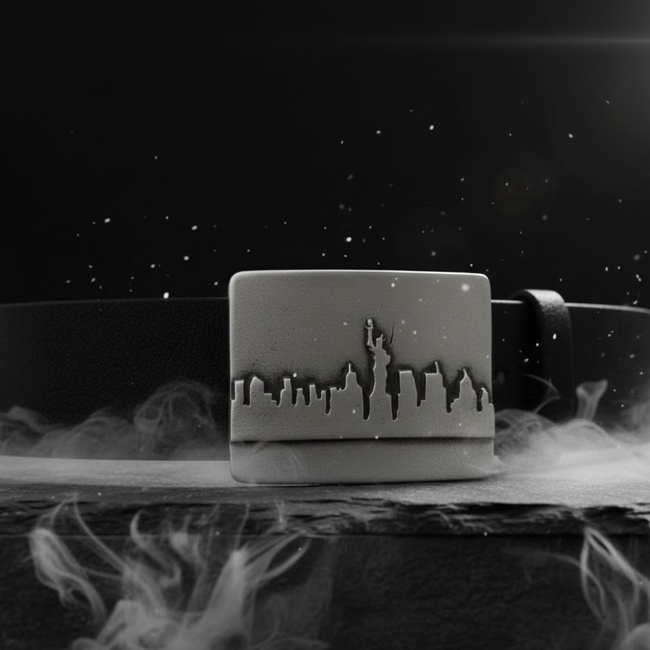 New York City Silhouette Belt Buckle Skyline Metal Urban Modern Design