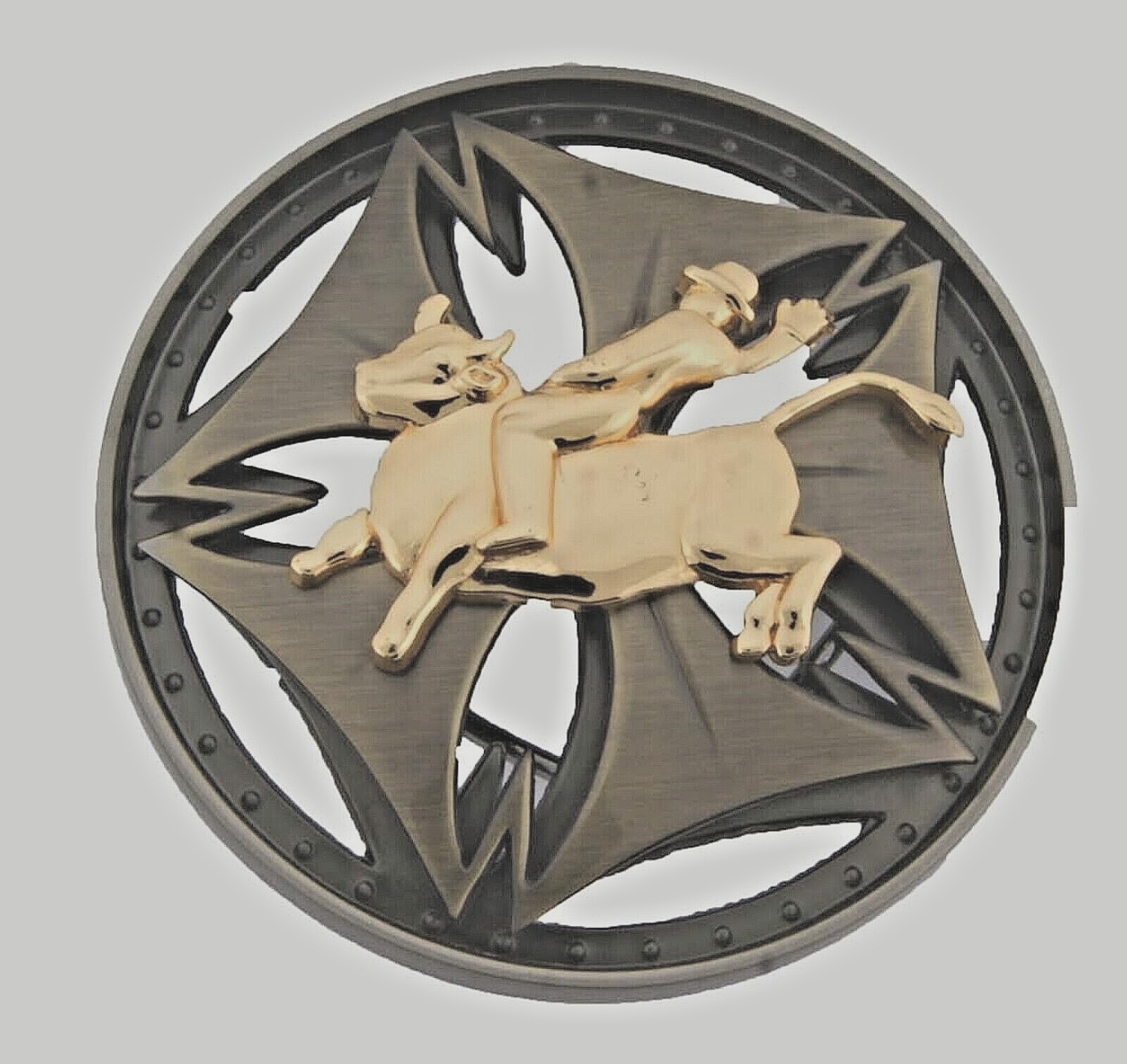 Bull Belt Buckle Vintage Spinner Gold Metal Rider Rodeo Western Cowgirl Cowboy