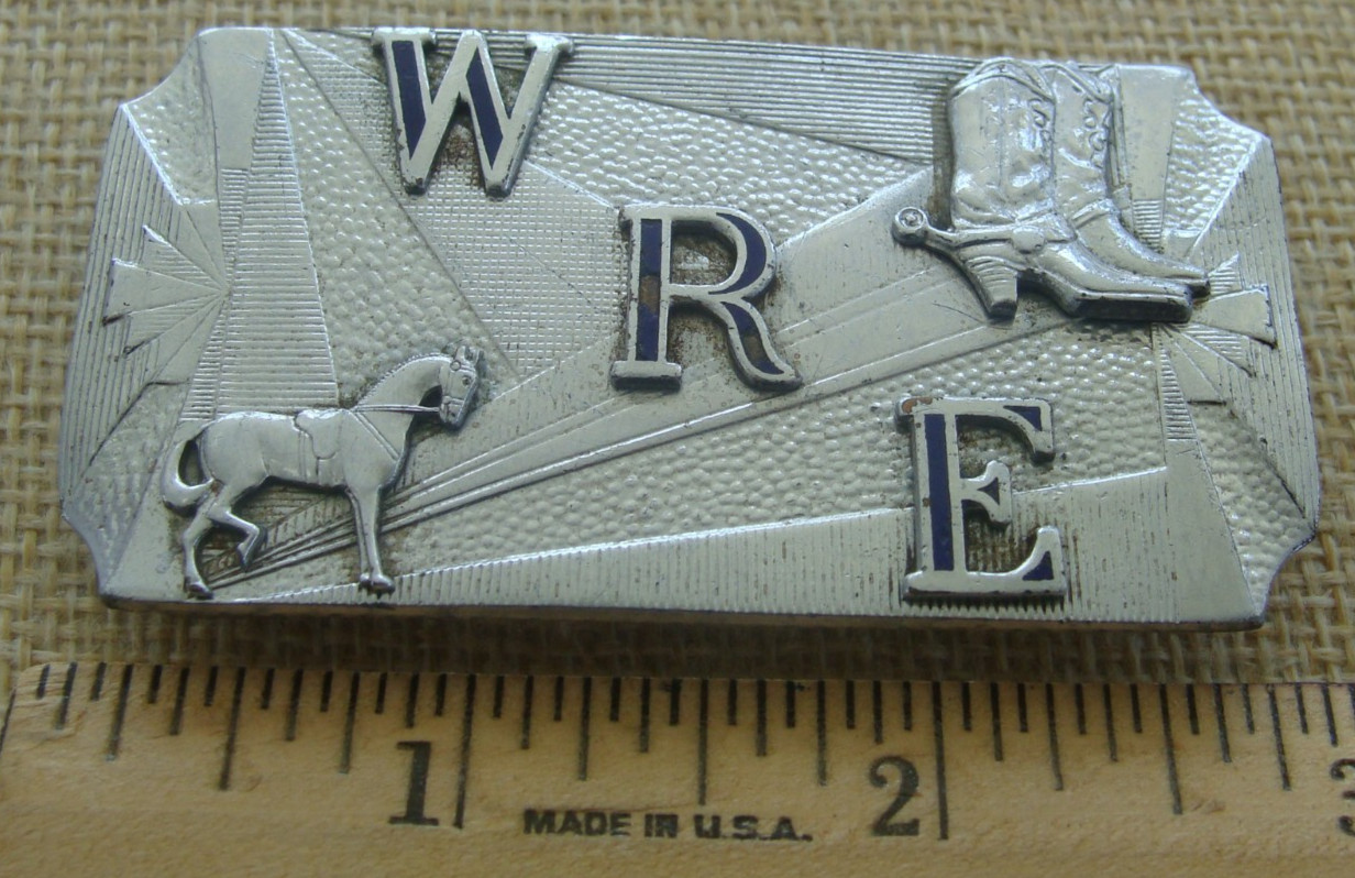 VTG WRE Silvertone Hook-Fast Belt Buckle w 3-D Horse & Cowboy Boots