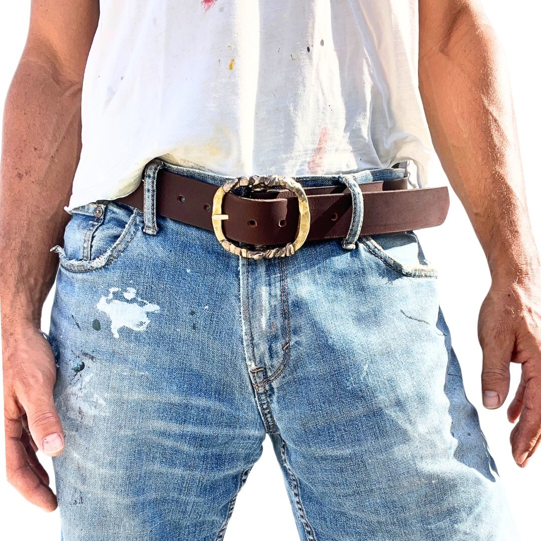 Handmade Solid Brass Belt Buckle USA | 1.5&Prime; Retro Artisan Buckle Men & Women