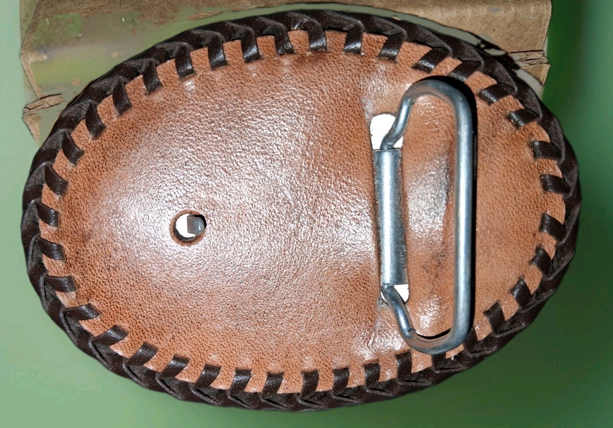 Handmade Leather Tooled Native Steer Head Belt Buckle 4&Prime; X 3&Prime;