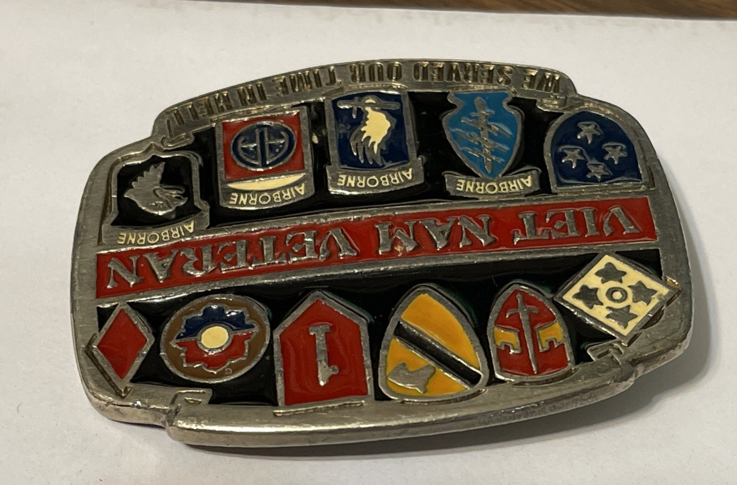 US Airborne Vietnam War Veteran Belt Buckle Made USA We Served Our Time In Hell