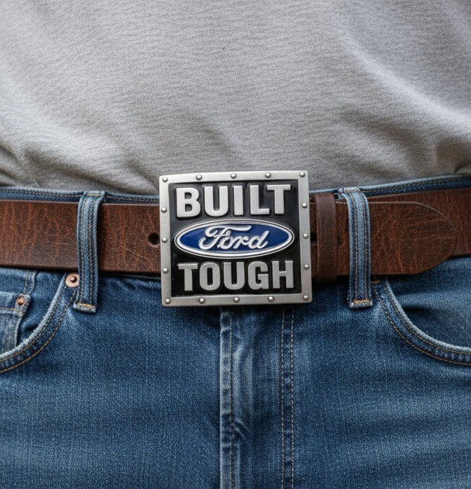FORD TRUCKS « BUILT TOUGH » 3 1/4&Prime; Wide Logo Metal/Enamel BELT BUCKLE