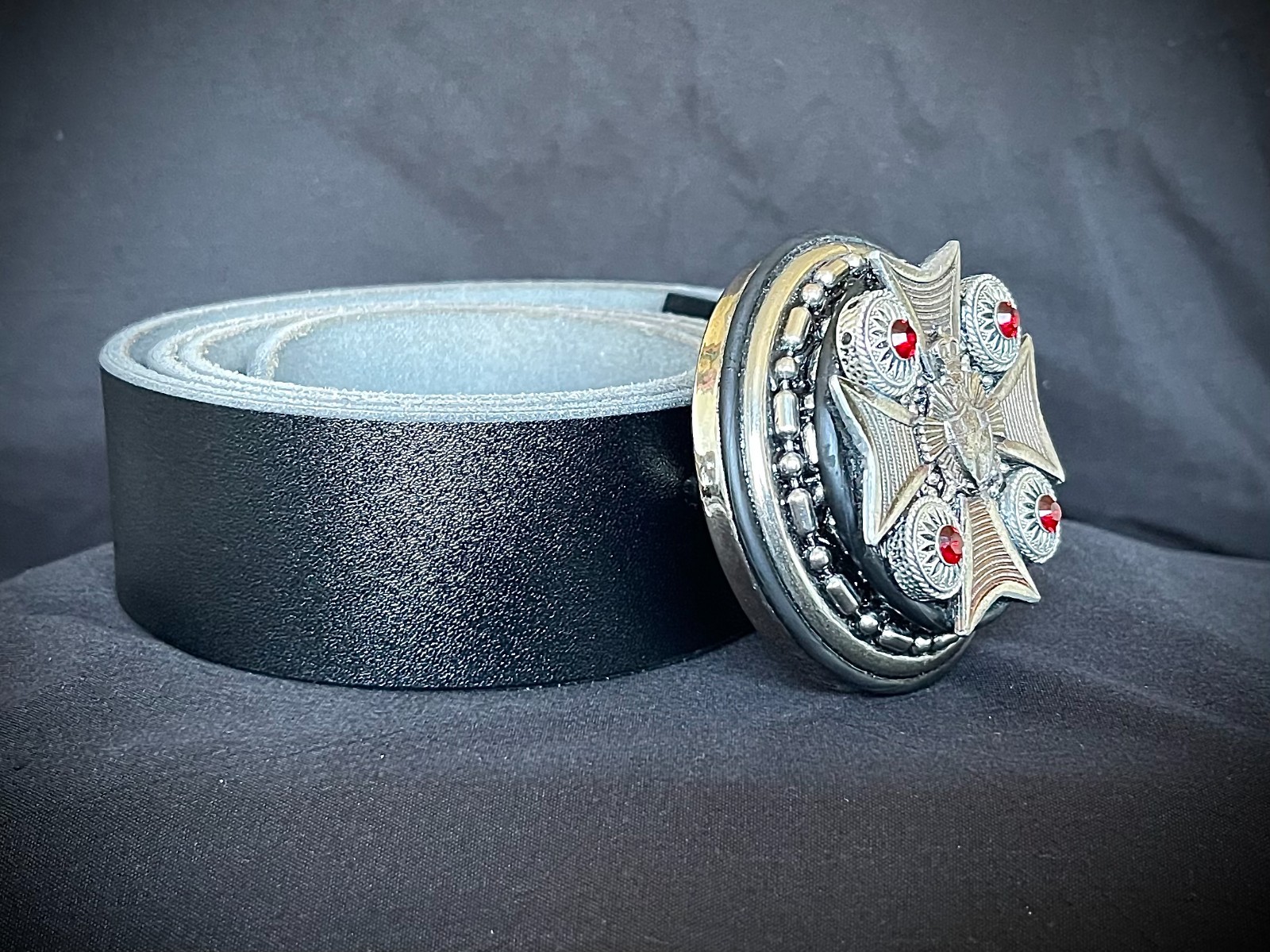 “Blood Cross Relic” New Belt Buckle Red Crystal Industrial OOAK Darren McNeese