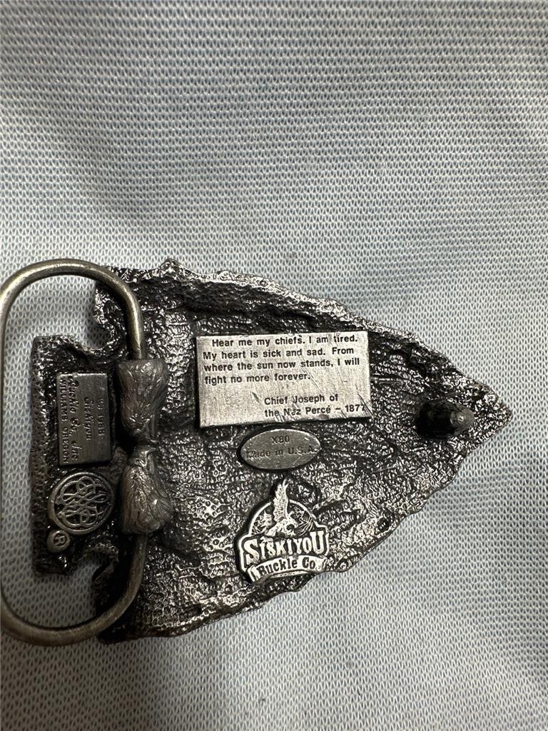 End Of The Trail Arrowhead Chief Joseph Belt Buckle 1988 Siskiyou