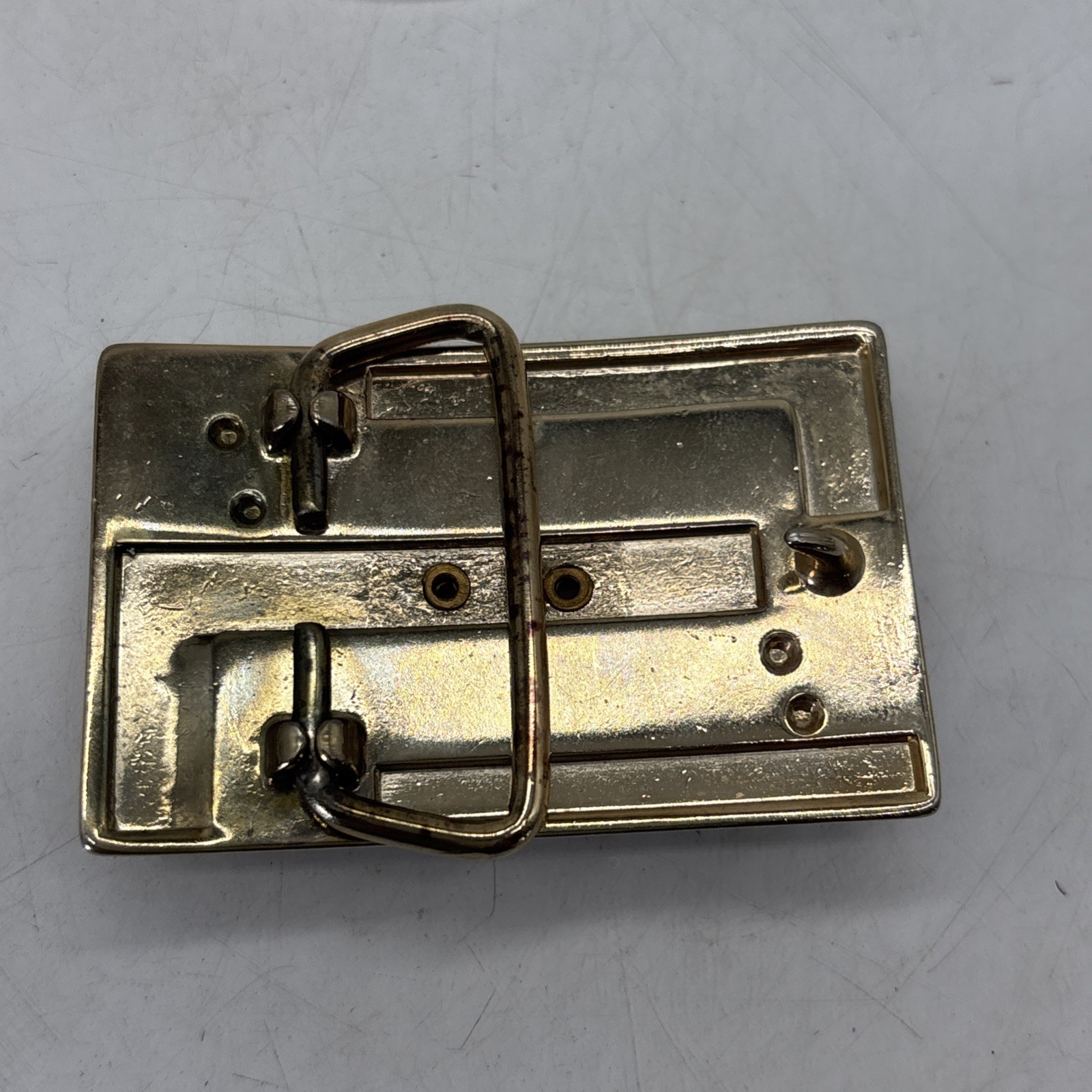 Vintage Agate Stone Belt Buckle Men&rsquo;s Silver Gold Tone Black Enamel 2.5 x 1.75 « 