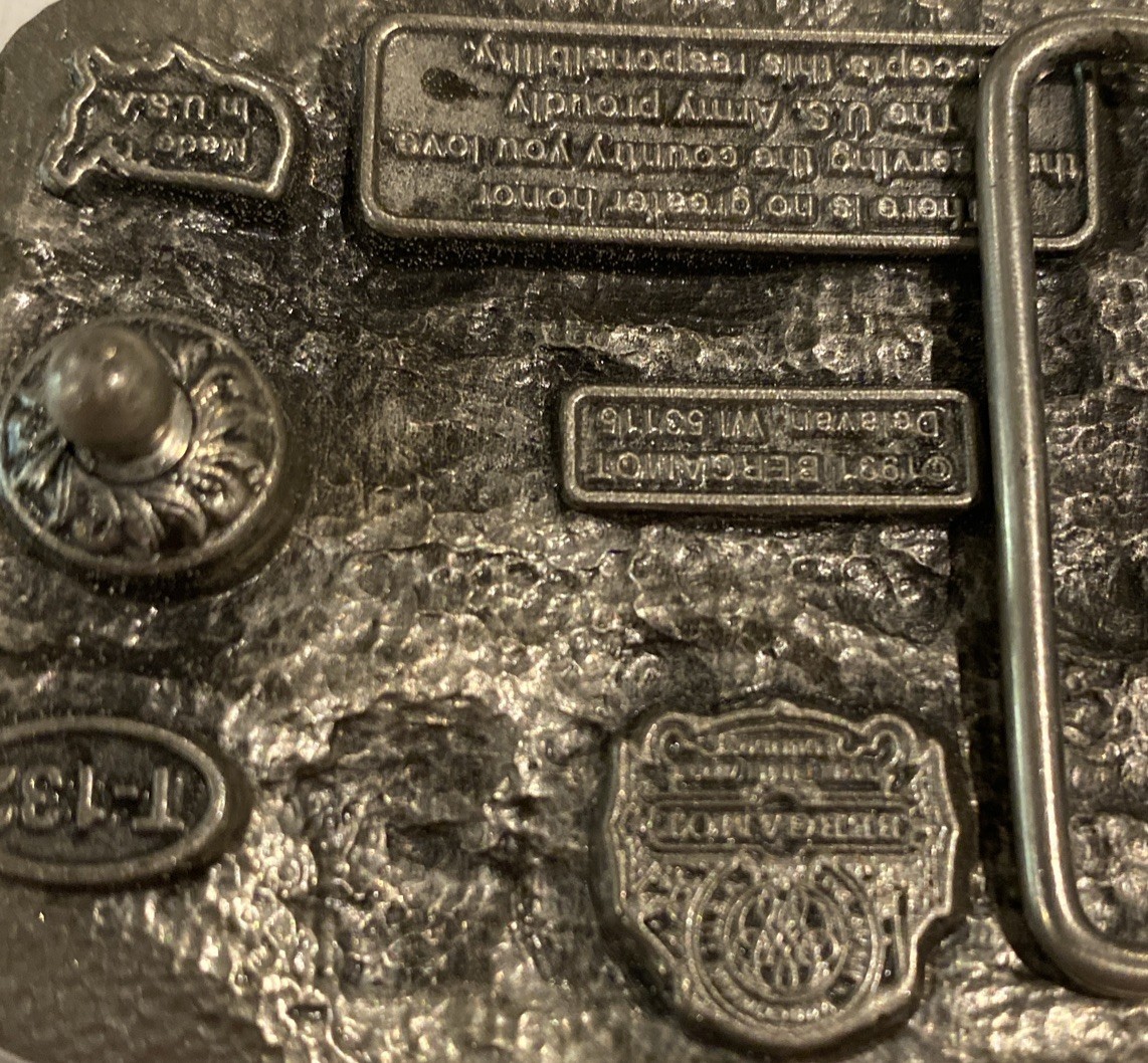 U.S. ARMY BELT BUCKLE VINTAGE 1991 BERGAMOT DETAILED PEWTER BUCKLES