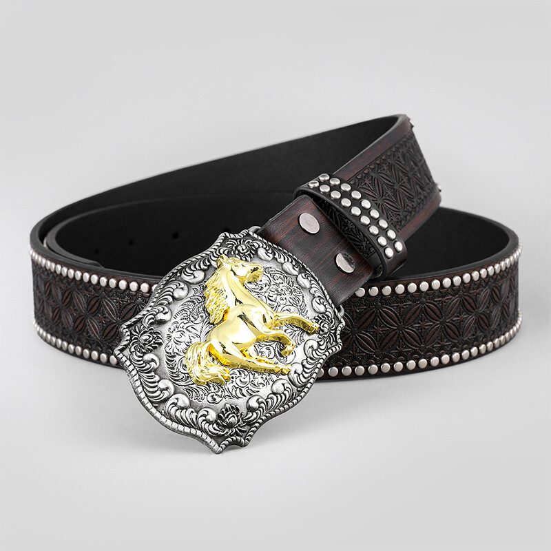 Floral Embossed Western Cowboy Leather Mens Belt Rodeo Mens Casual Leather Belt
