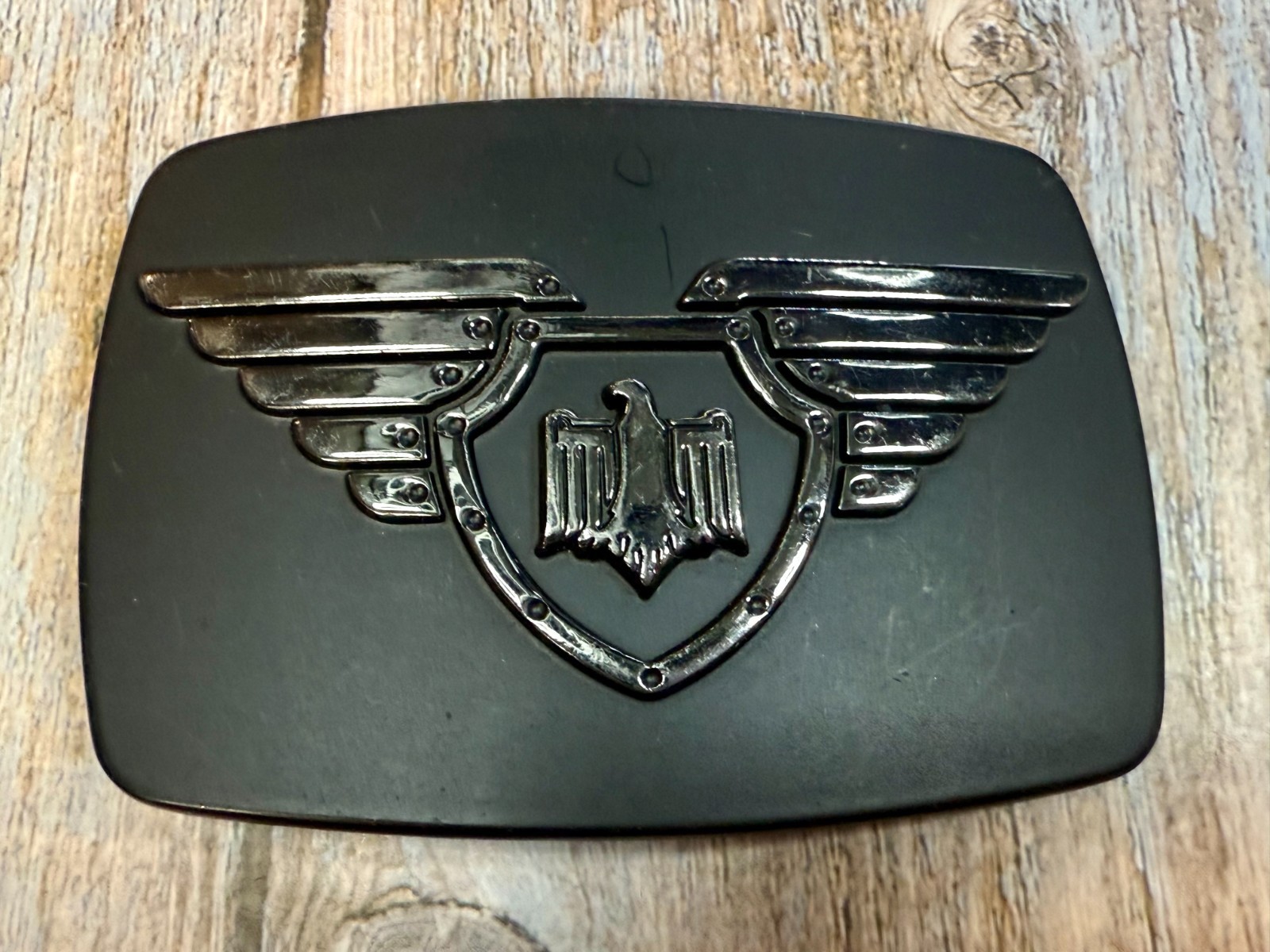 Winged Eagle Shield Black Color Vintage Chrome Brand Belt Buckle