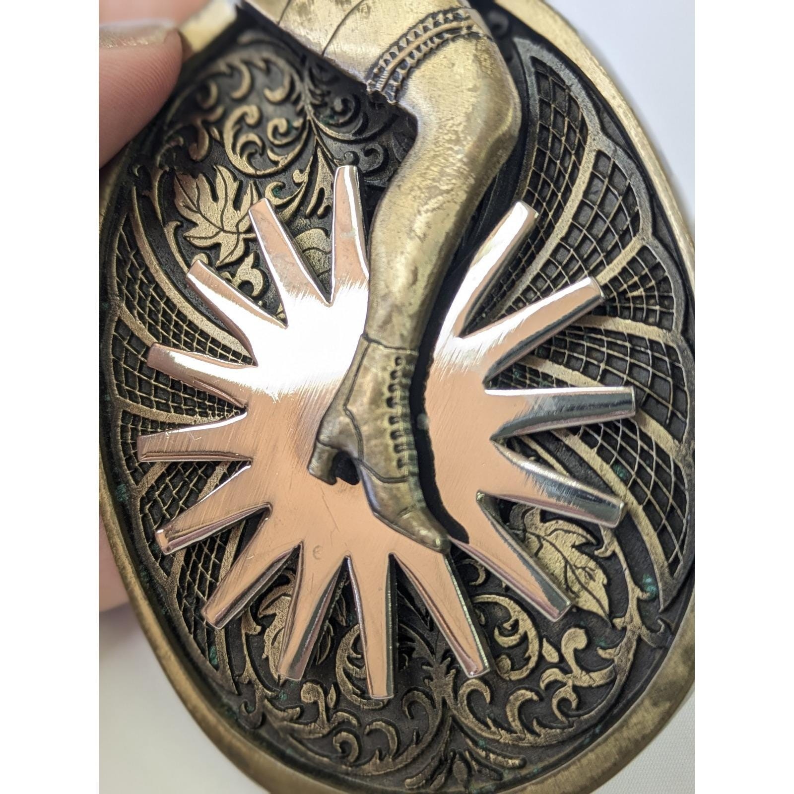 The Gal Leg Spinning Spur Belt Buckle Western Brass Silver Award Design Medals