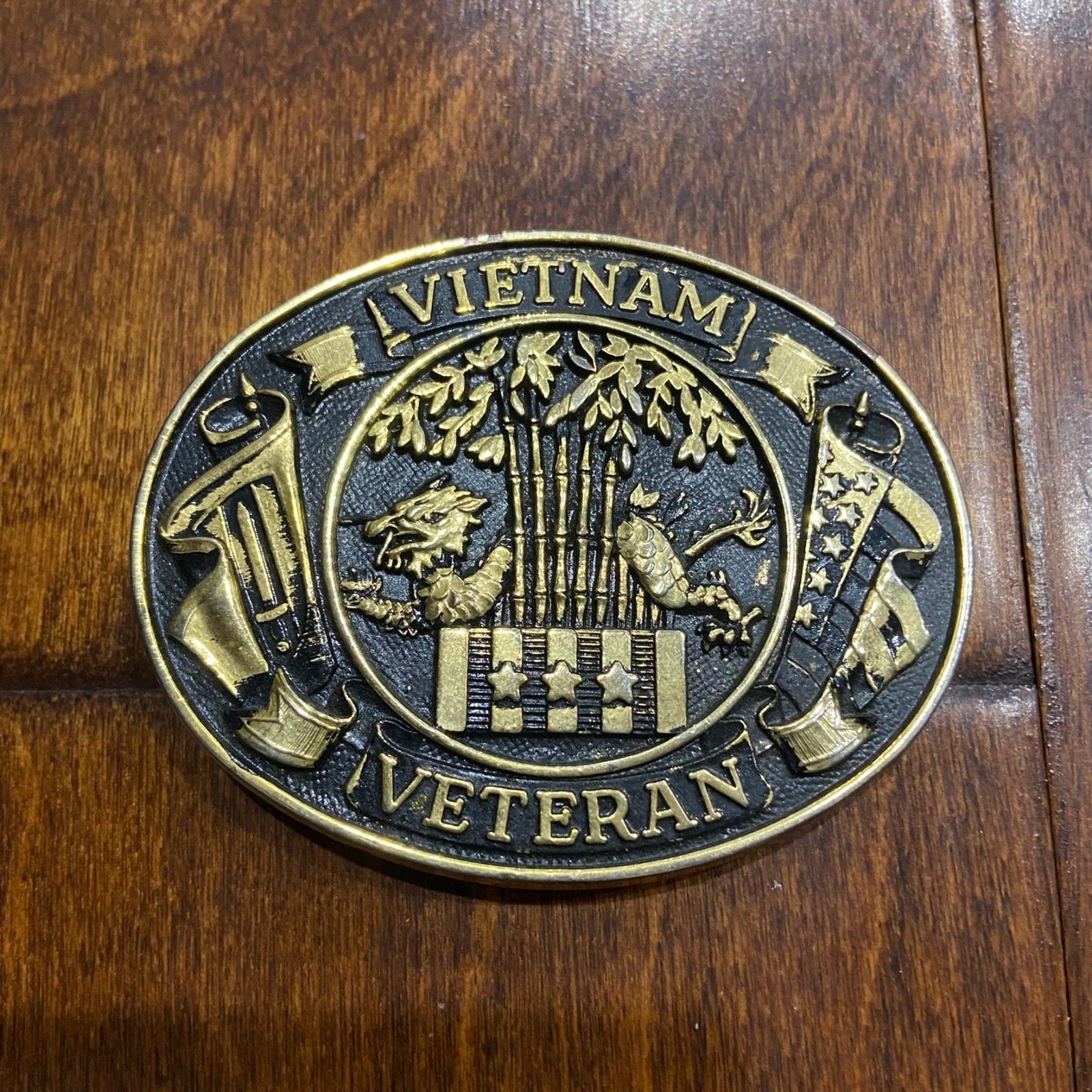 USA Vintage 1988 Vietnam Vet Air Force Veteran Belt Buckles (2) Gold Gray