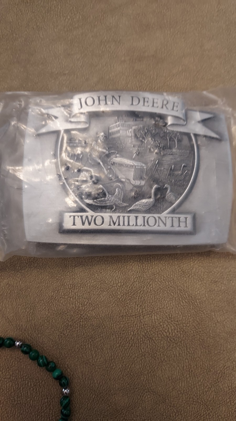 Vintage 1992 belt buckle JOHN DEERE Two Millionth TRACTOR lawn mower Pewter