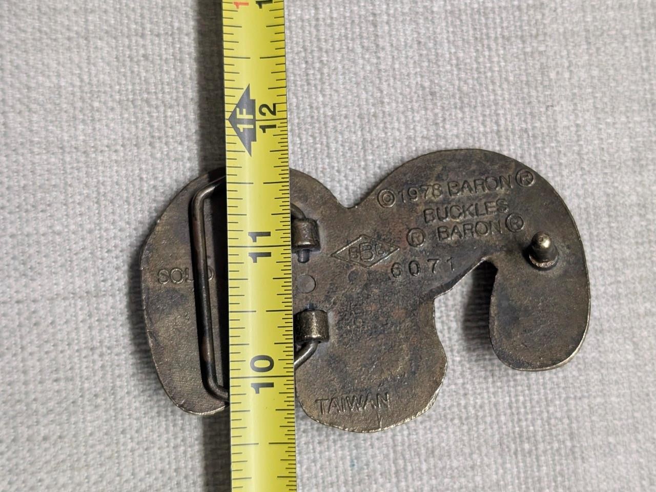 vintage 1970s belt buckle RAM longhorn SOLID BRASS mountain goat WESTERN cowboy