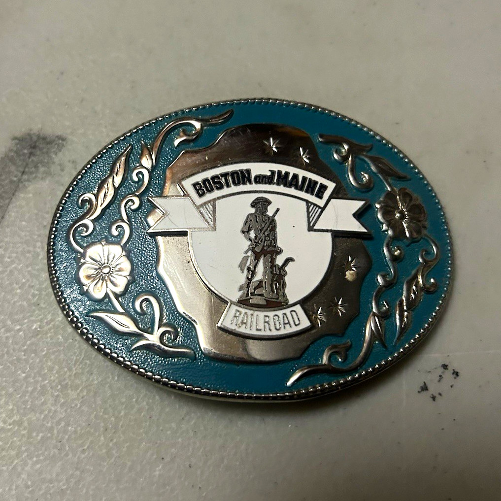 Men&rsquo;s Railroad Oval Belt Buckle Embossed Floral Metal Silver/Blue 1.5in