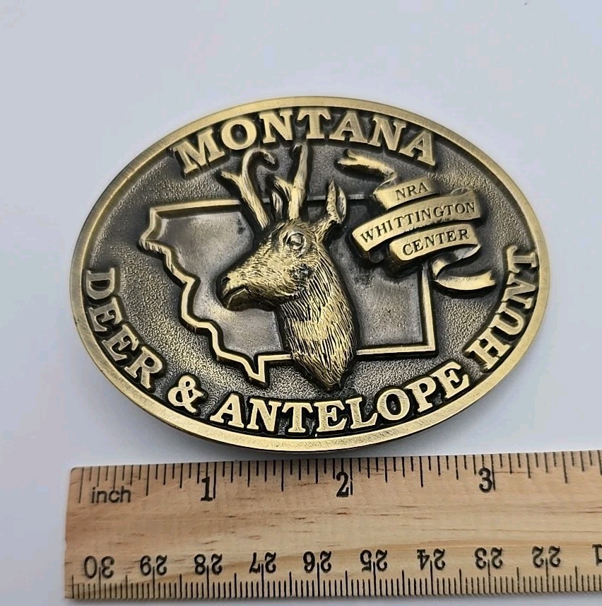 Montana Deer & Antelope Hunt NRA Whittington Center Brass Belt Buckle