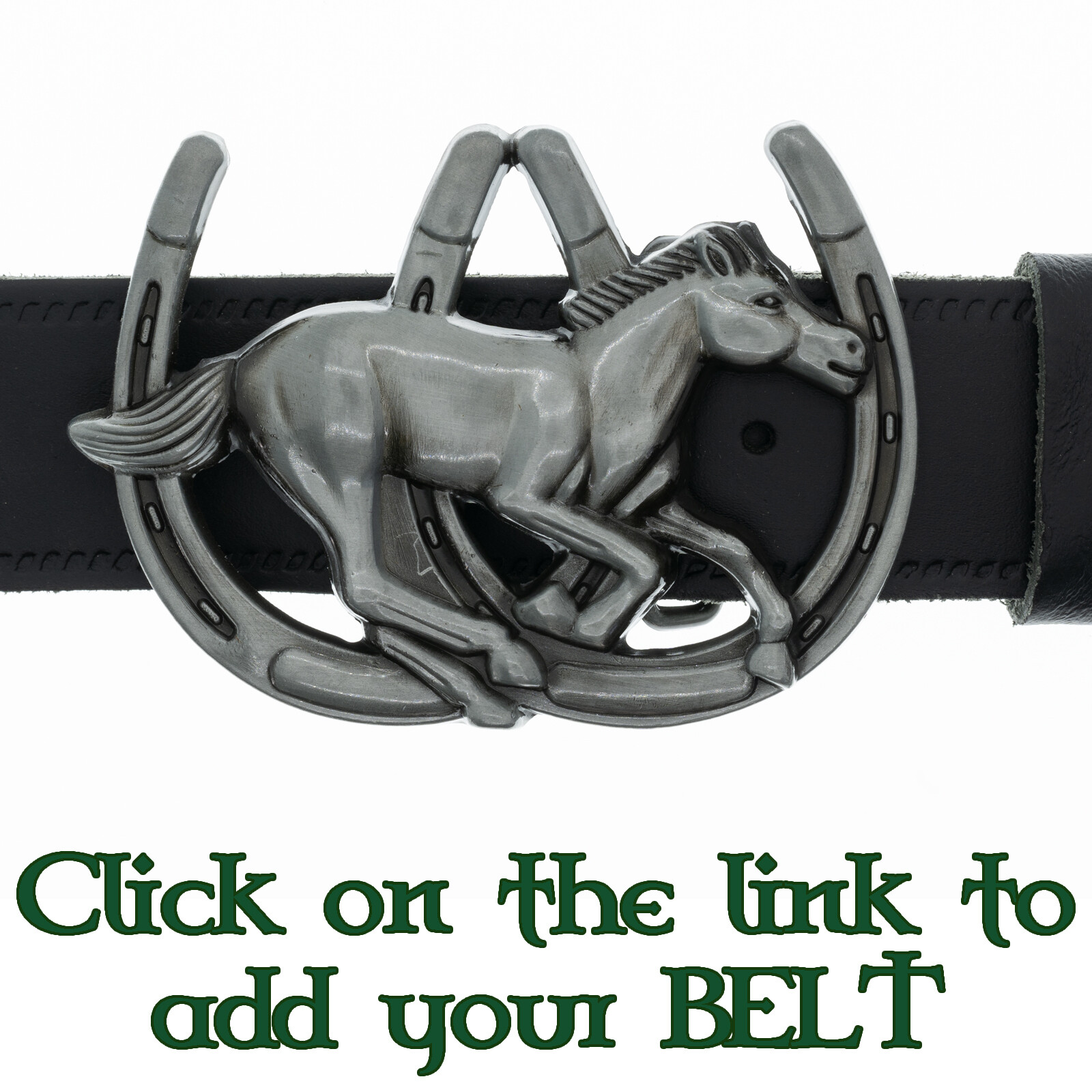 Horseshoe & Horse Lucky Belt Buckle Western Cowboy Equestrian Stallion