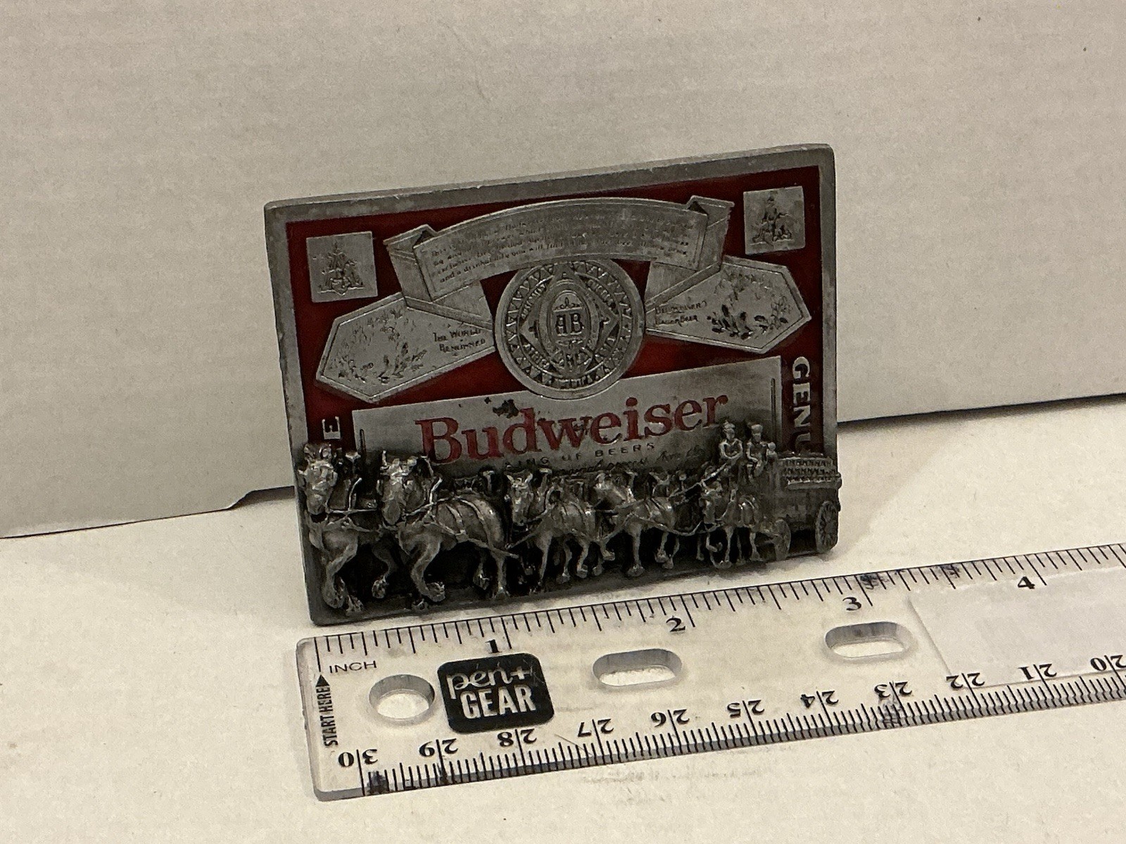 Budweiser Markatron Beer Clydesdales Silver Red Metal Antique Belt Buckle