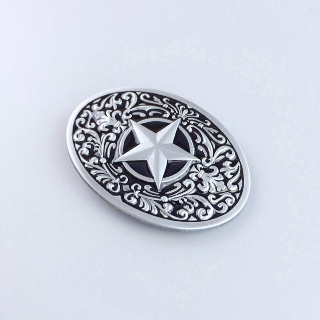 Black Enamel Southwest Flower Western Star Oval Belt Buckle Boucle de Ceinture