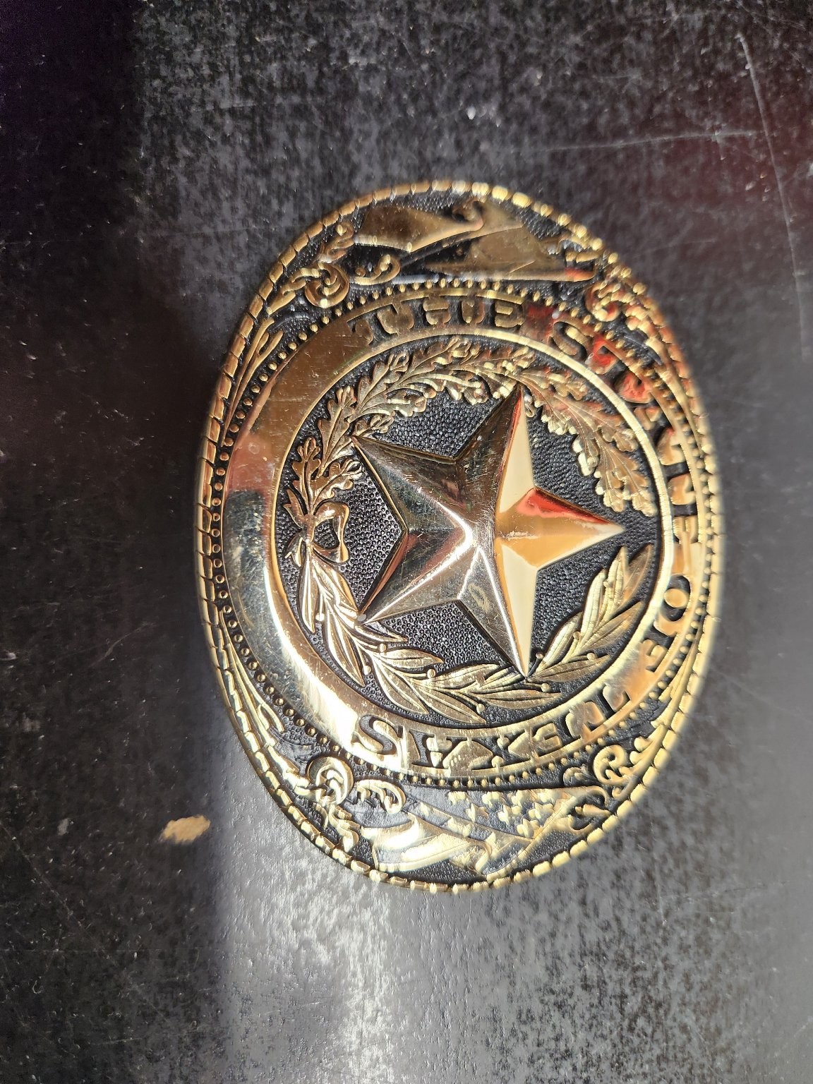 Texas Star Belt Buckle Gold Tone Oval Western Ranger Cowboy 3.25&Prime; x 2.5&Prime;