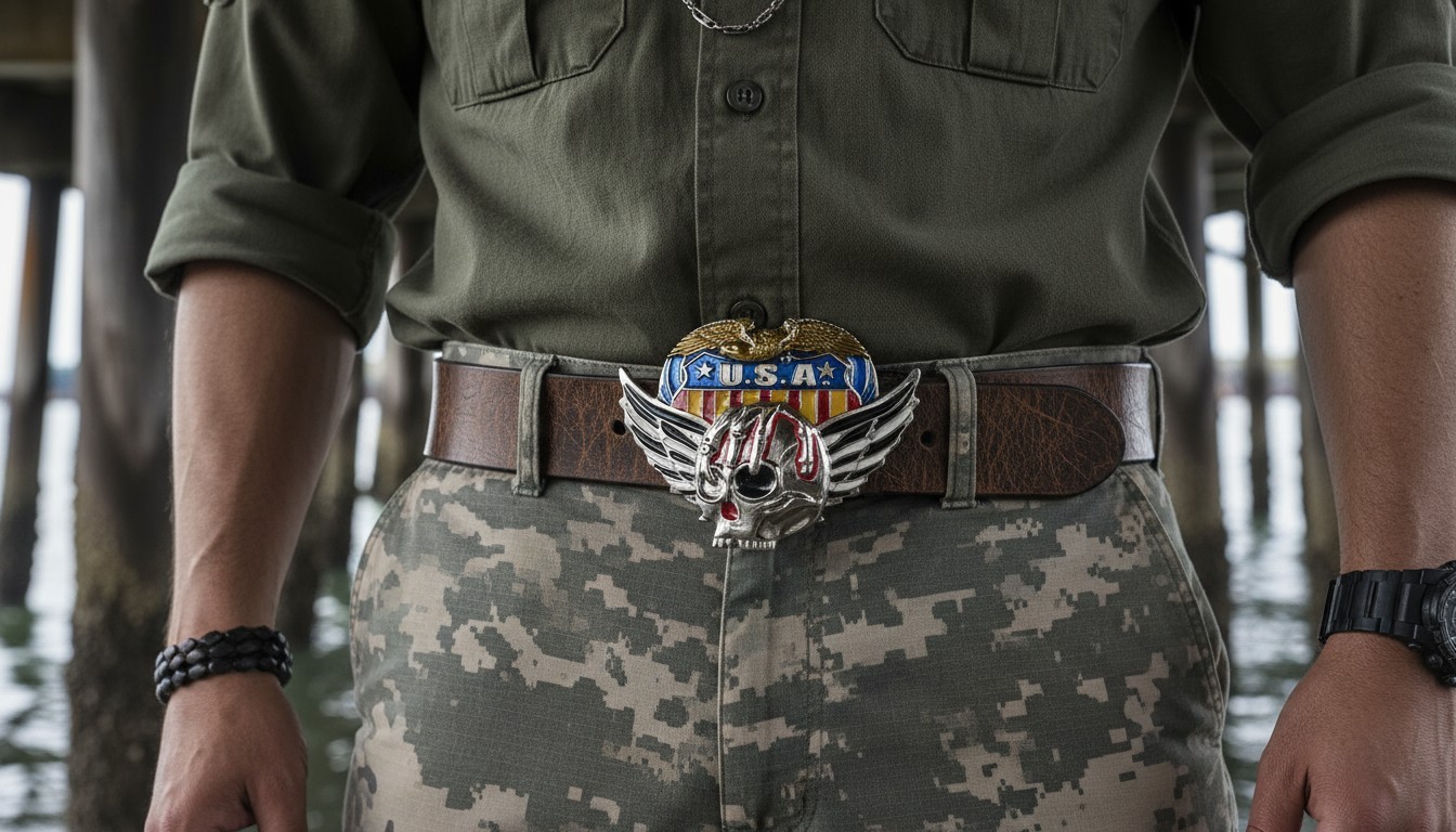 Men Women Silver Belt Buckle Skull Wings USA Army American Eagle Bloody Flying