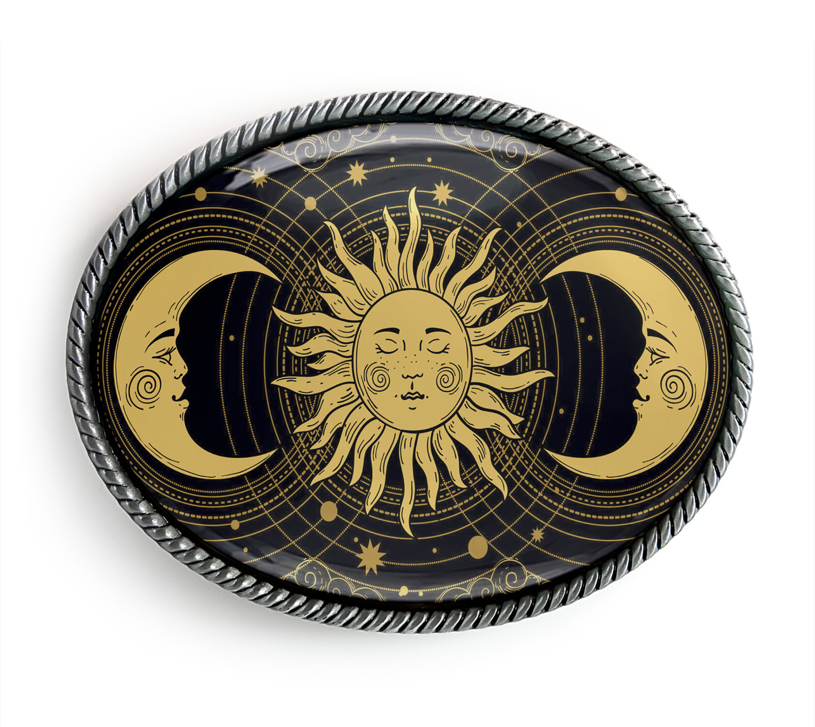 Esoteric Tarot Card Belt Buckle – Celestial Sun and Moons Belt Buckle – 746