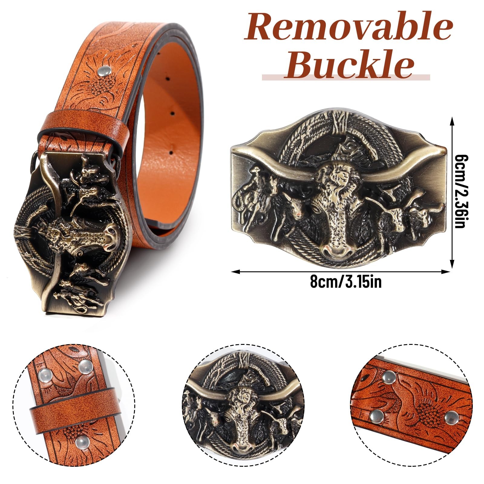VASTRISE 2Pcs Western Cowboy Belts for Men 120cm, Gold+turquoise