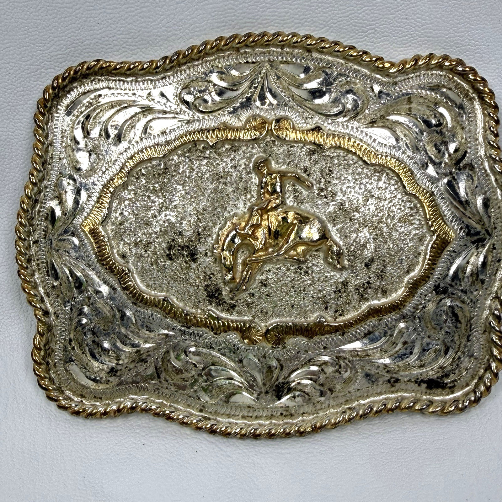 VTG Alpaca Mexico Cowboy Belt Buckle Bull Riding Western 2 Tone