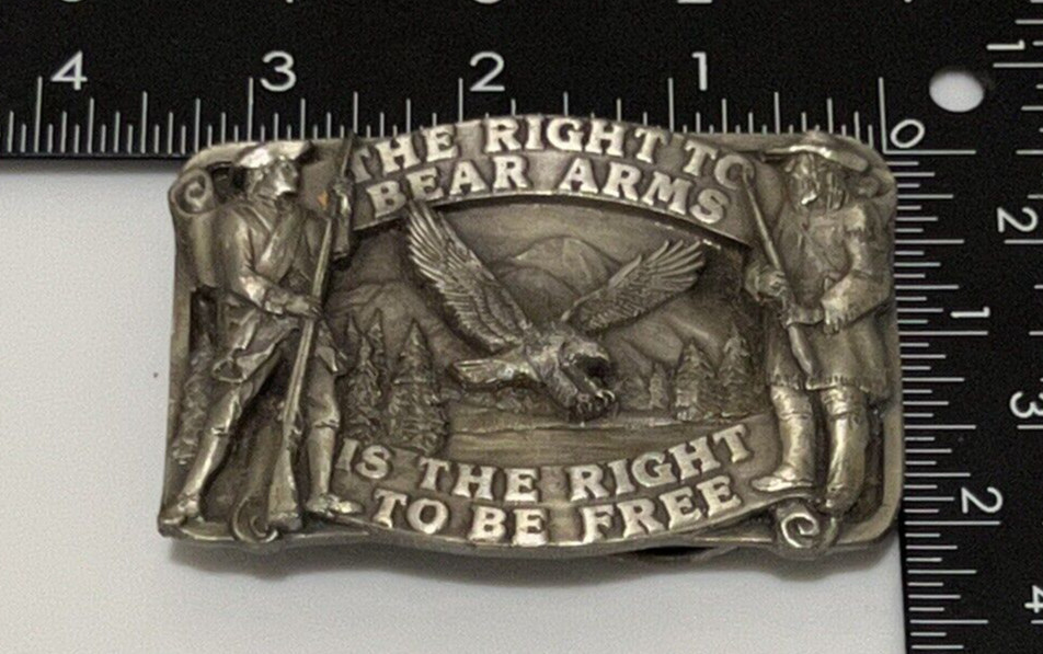 Vintage Article II « The Right to Bear Arms to be FREE » Pewter BELT BUCKLE 1982
