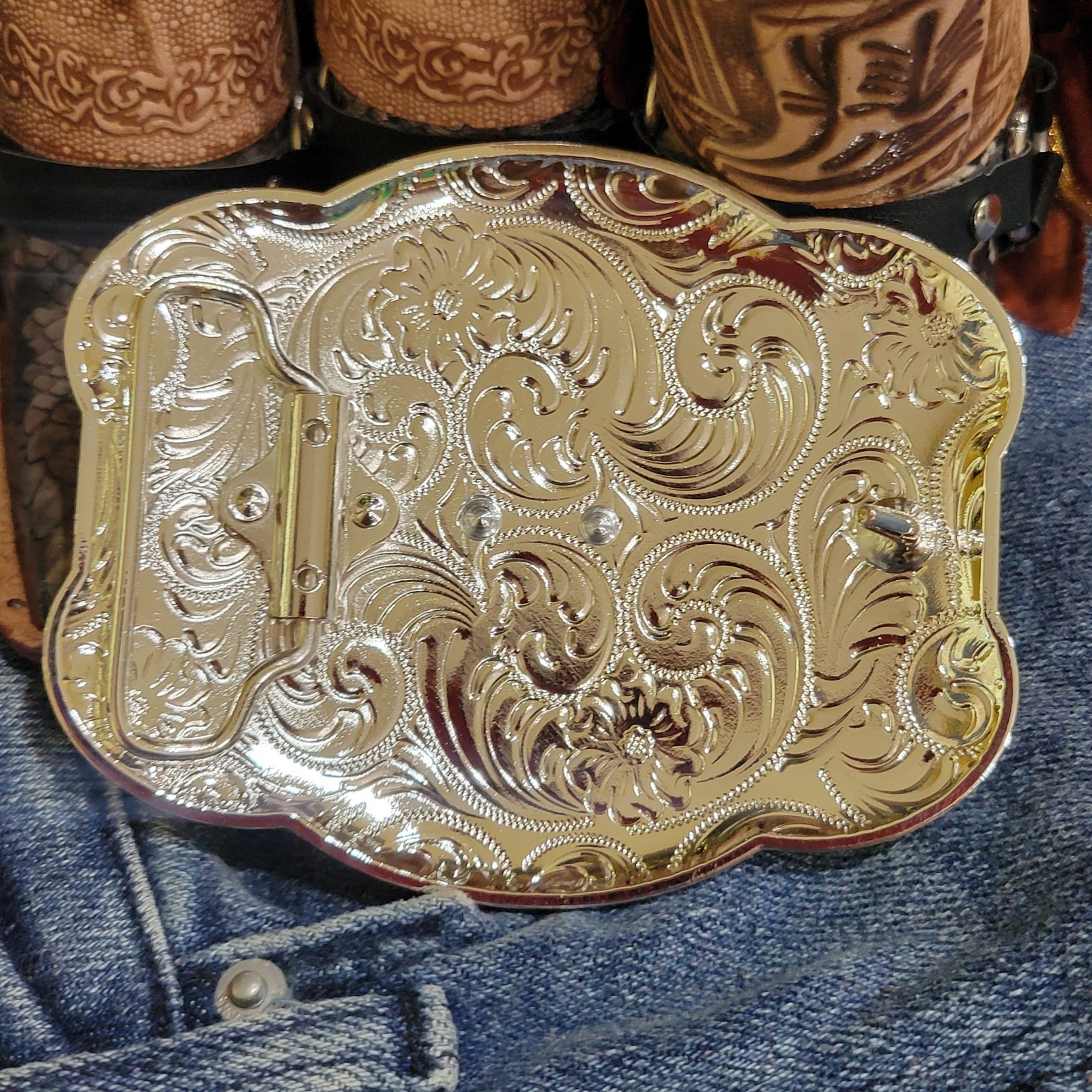 Centenario Cowboy Belt Buckle Western Hebilla Rodeo Silver Rosetone Coin