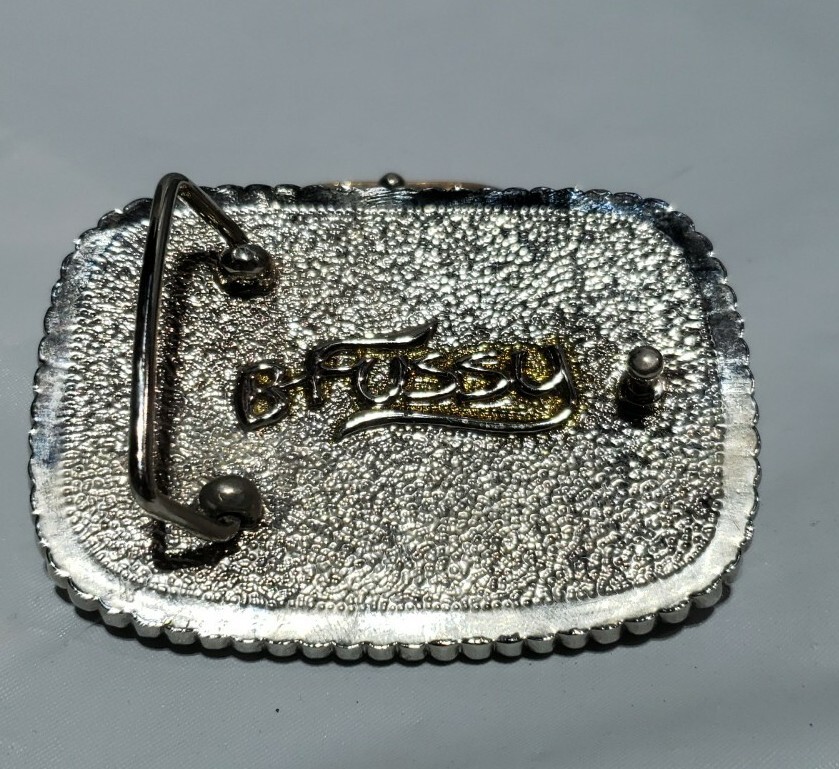 CLEAR CRYSTALS ART FASHION SILVERTONE BELT BUCKLE B FUSSY