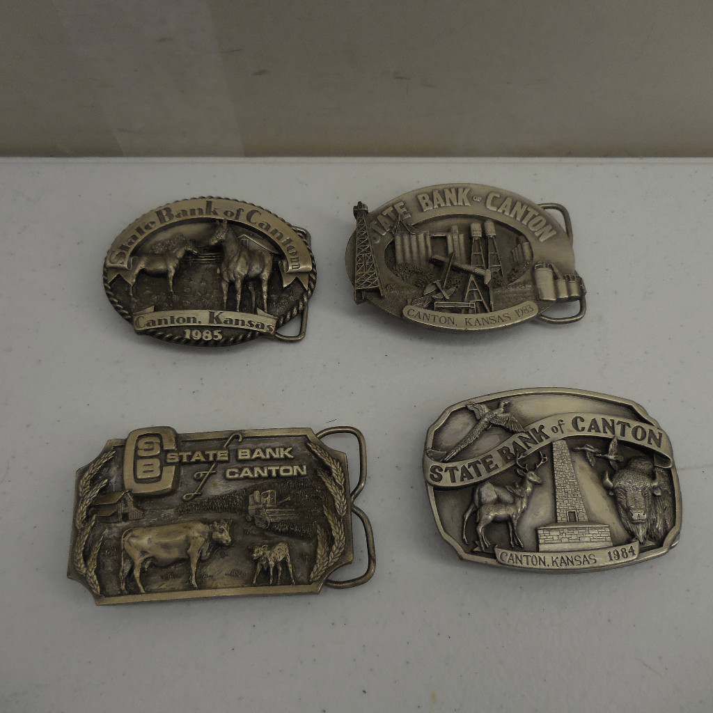 Vintage State Bank of Canton Belt Buckle Collection 80s Hunting Farms Americana