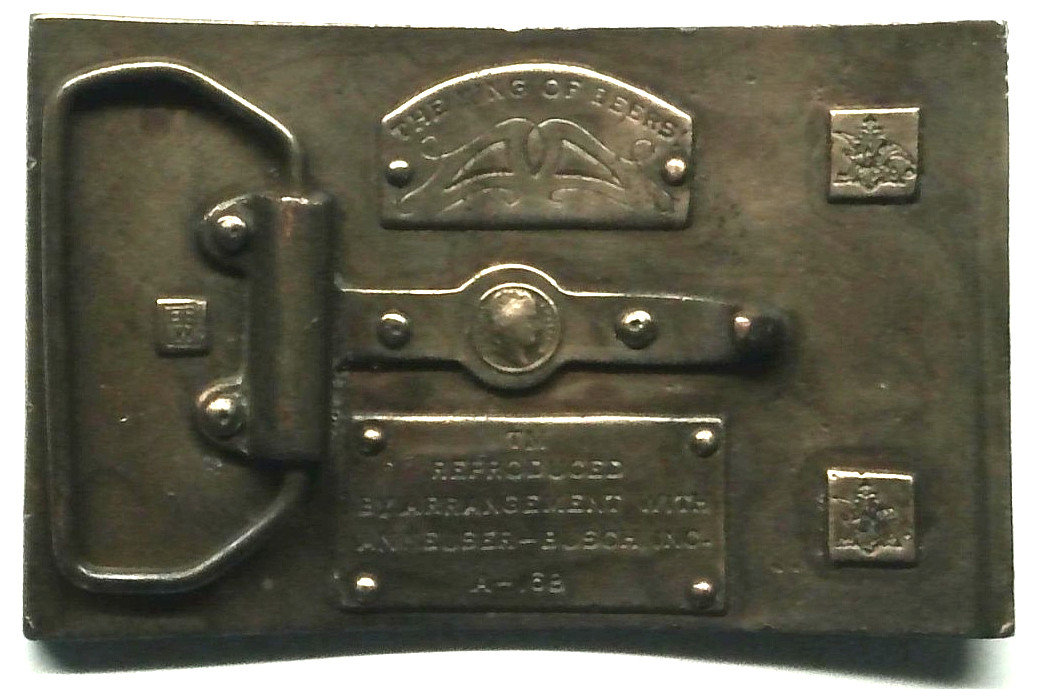 Budweiser 12 oz Beer Label Belt Buckle c1970s Anheuser Busch 3 5/8&Prime;w
