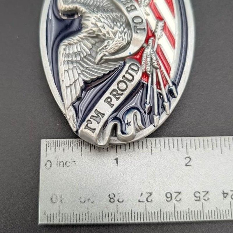 Patriotic Belt Buckle Metal Enamel Eagle American Flag Cast Silver Toned USA
