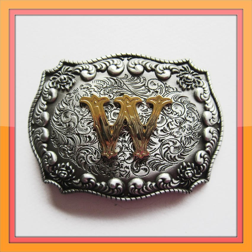 3-D INITIAL LETTER  » W  » RODEO COWBOY WESTERN BELT BUCKLE