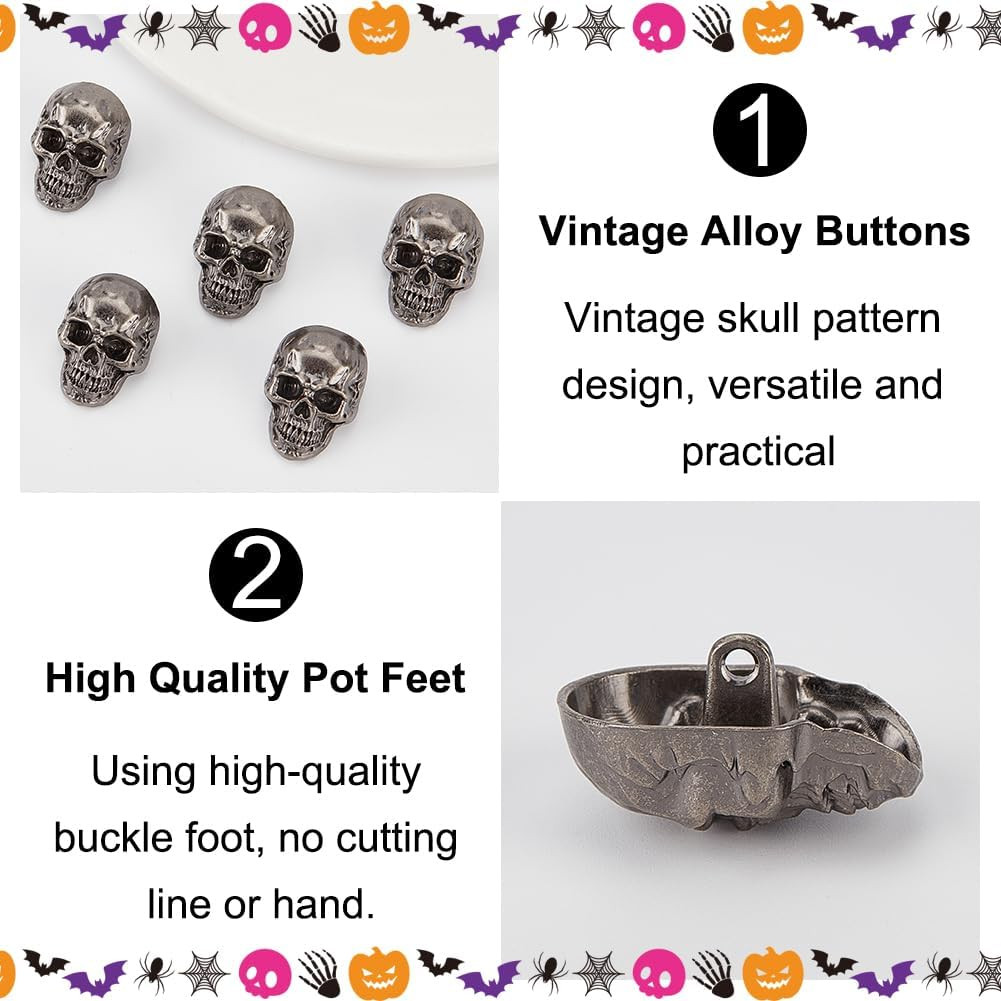 20Pcs Skull Button Leather Skull Head Decorative Buckle 2Mm Hole Punk Metal S…