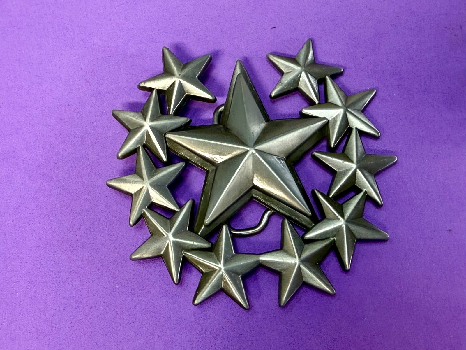 Eleven Five Pointed Star Cutout Silver Color Western Style LARGE Belt Buckle