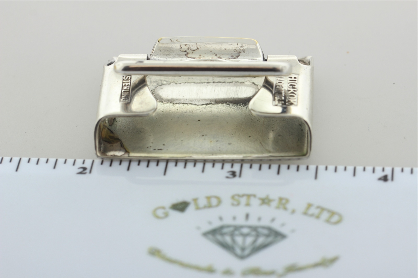 Antique Hickok Sterling Silver 925 Art Deco Belt Buckle with Black Enamel &lsquo;S&rsquo;