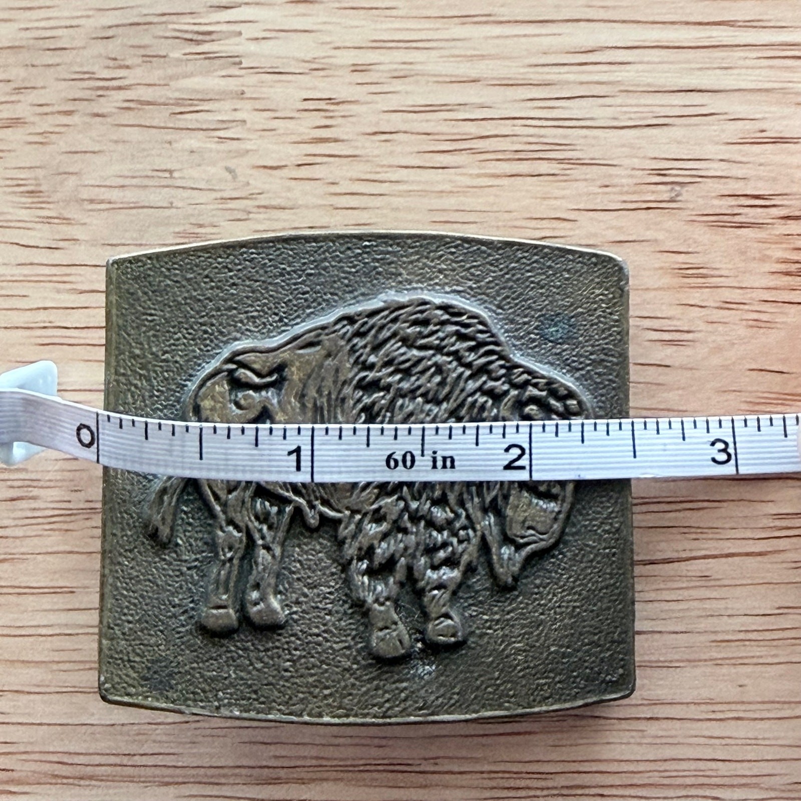 Vintage buffalo belt buckle metal brass tone 2.5×2.25 inches