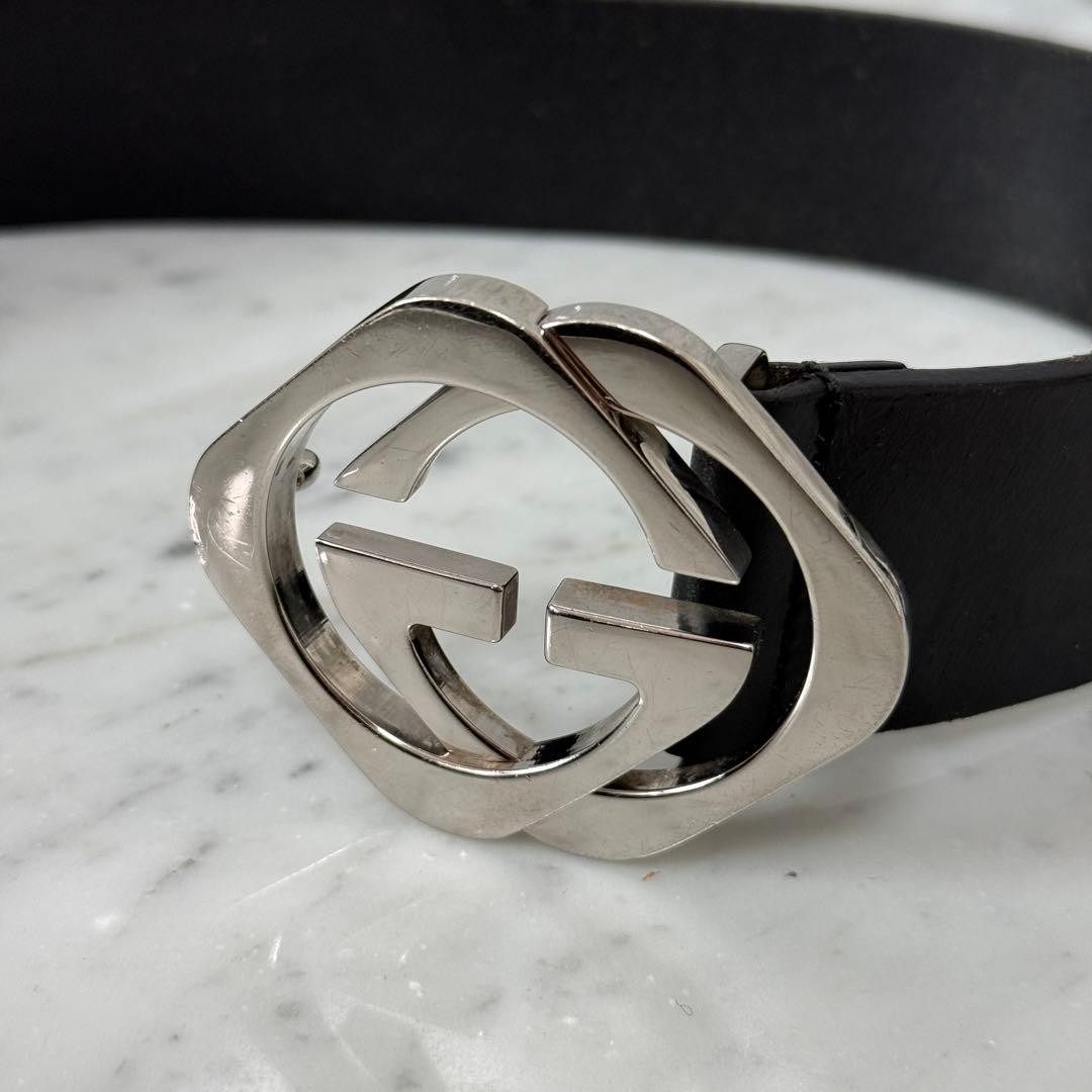 GUCCI Pre-Owned Interlocking Leather Belt Black Silver