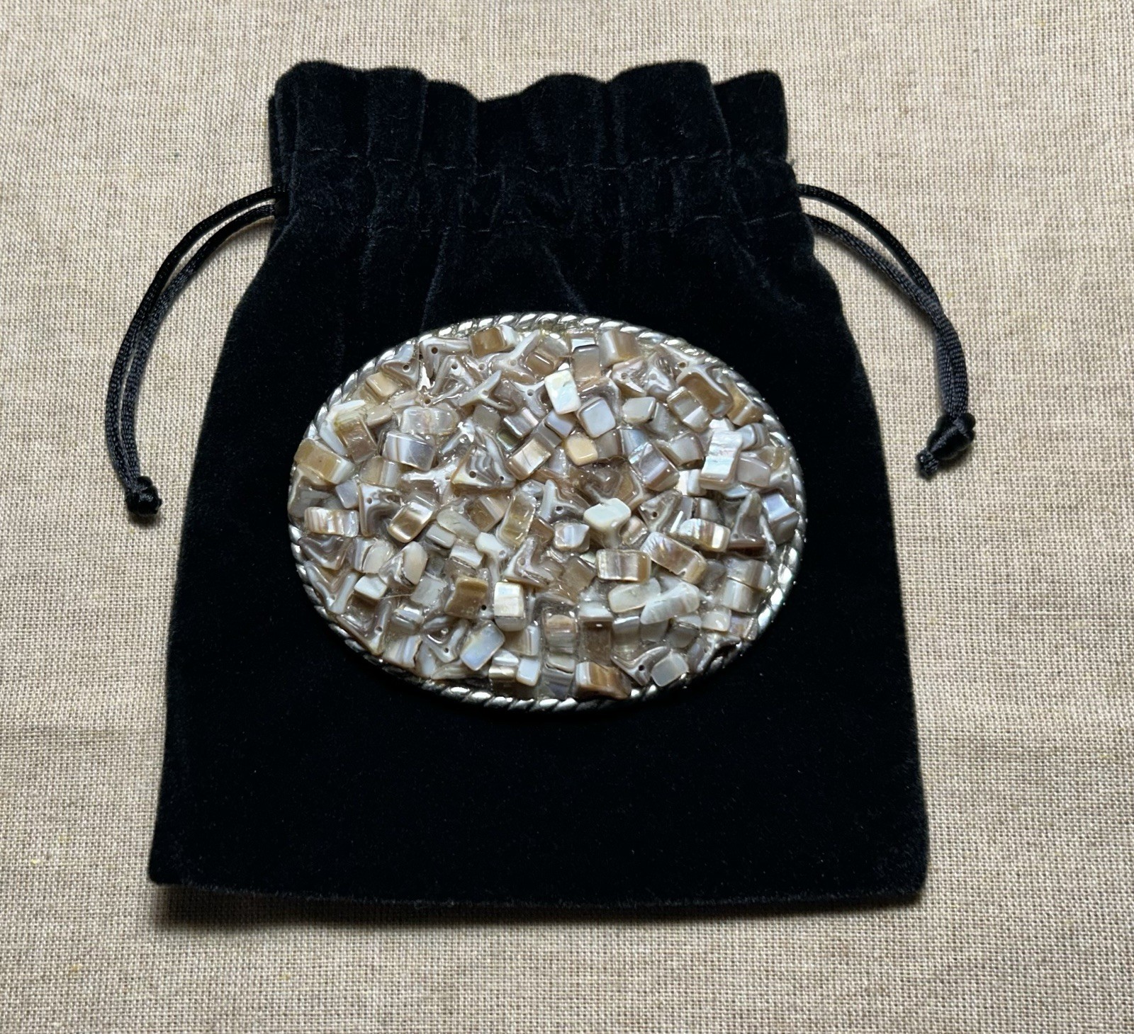 Western Style Belt Buckle Mother of Pearl Inspired Mosaic Oval Interchangeable
