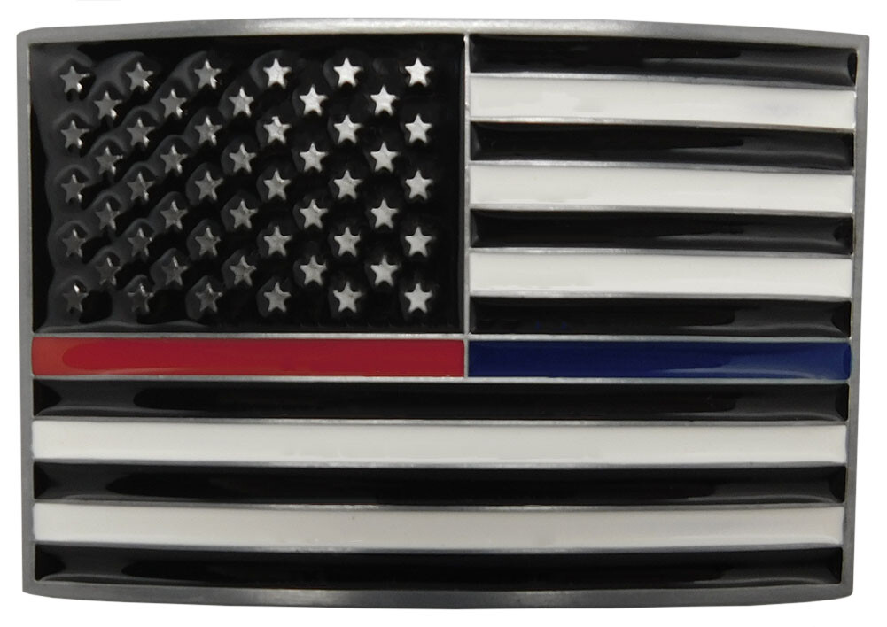 USA American Thin Red / Blue Line First Responders Rectangle Metal Belt Buckle