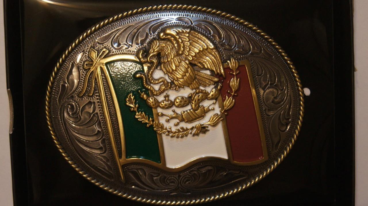 Ariat Western Oval Buckle Mexico Flag Silver A37024