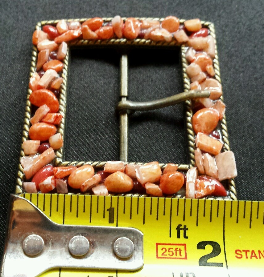 COLORFUL RED AND PINK STONE LIKE ADORNED SQUARE WESTERN BELT BUCKLE