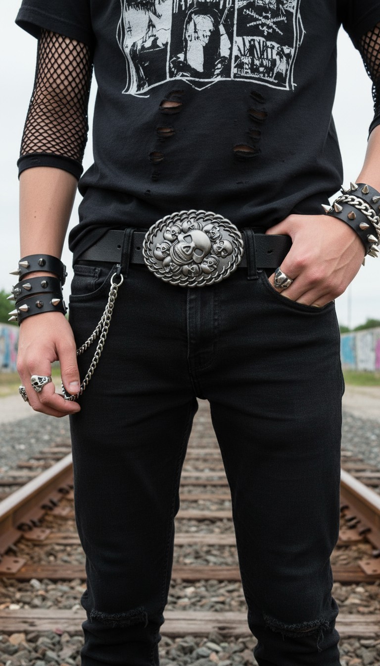 Men / Women Dark Silver Metal Belt Buckle Fashion Skeleton Skulls Pirate Bones