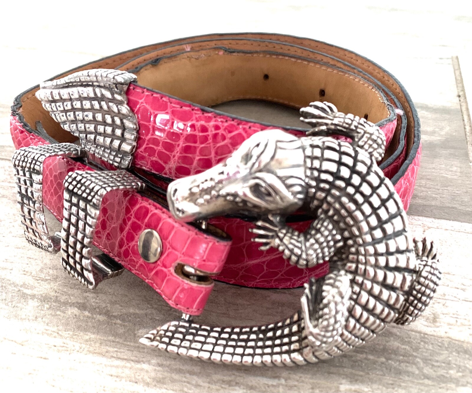 CROCODILE STERLING SILVER BELT BY ALEXANDER PINK ALLIGATOR 42